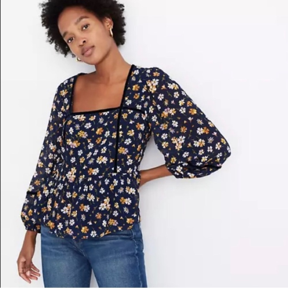 Madewell square neck top with velvet accent